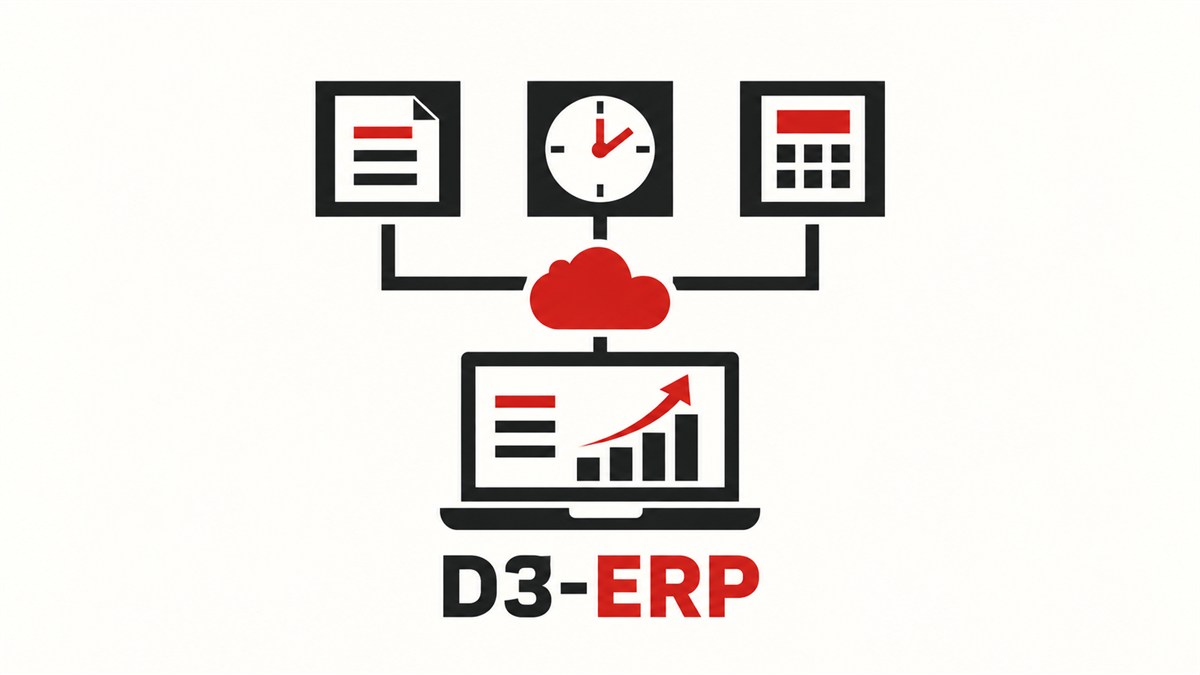 企業データの一元管理を表すD3-ERPのシンボルイラスト