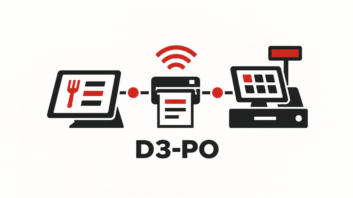 飲食店の注文と会計の連携を表すD3-POのシンボルイラスト