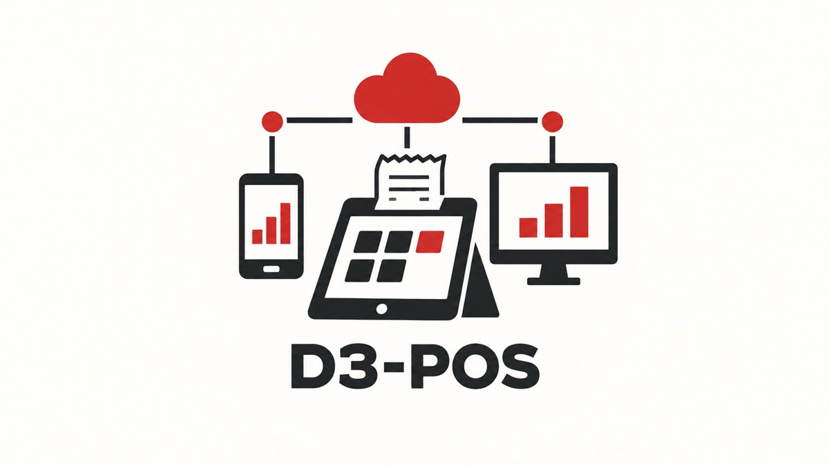 店舗の売上管理を表すD3-POSのシンボルイラスト